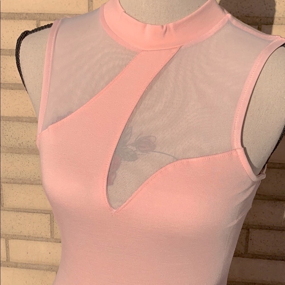 ❌DONATED❌Blush Pink High Neckline Mesh Cutout Midi Dress - Picture 5 of 9
